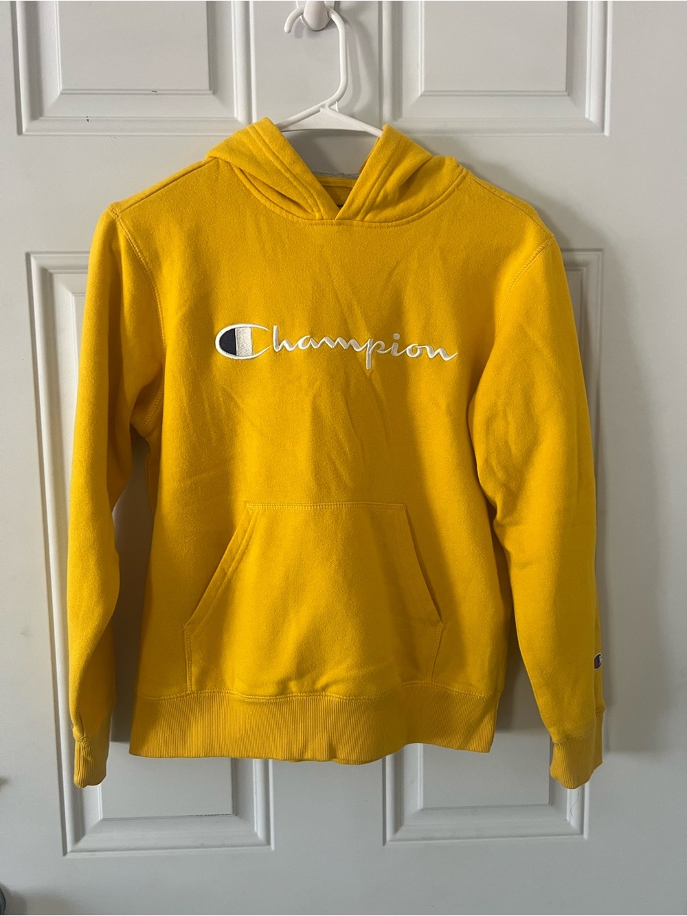 Champion Men’s Yellow Crewneck Hoodie Pullover - Picture 3 of 4